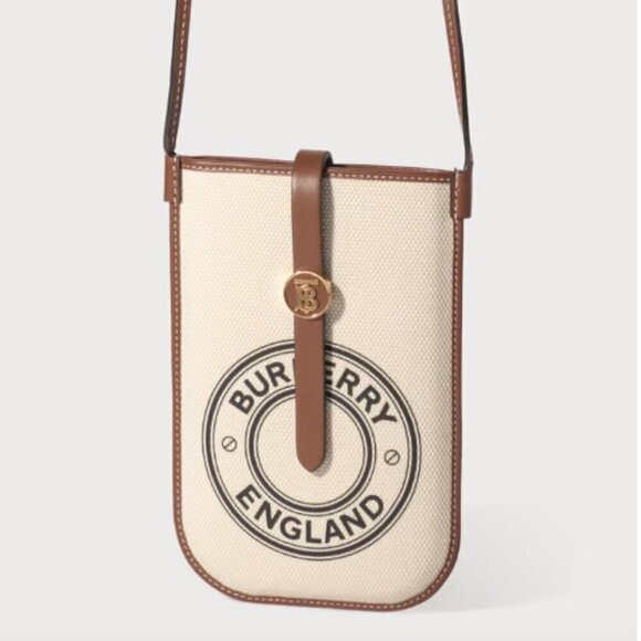 NEW! NWT! Burberry Mini Tan Anne Logo Graphic Canvas & Leather Phone Bag Women - Picture 7 of 11